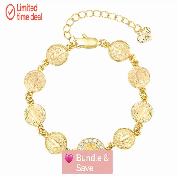 14K Gold Plated Virgin Mary Bracelet, Adjustable Catholic Jewelry Gift - Picture 1 of 8